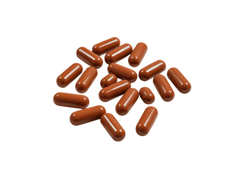 brown oval capsules displayed on clean transparent background for medical or supplement photography transparent background