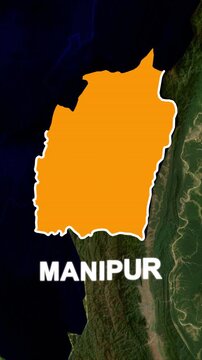 Manipur State Map Highlighted on Satellite Background, Manipur India State Map Location Illustration, Highlighted Manipur Map with Geographic Background, Manipur Political Map Highlighted in Orange