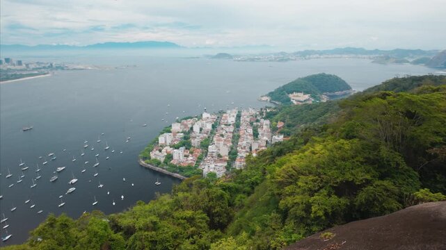 Panoramic view over Botafogo Bay and Urca from Sugarloaf Mountain.