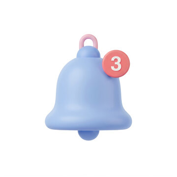 Blue bell icon with notification counter showing three alerts isolated on transparent background