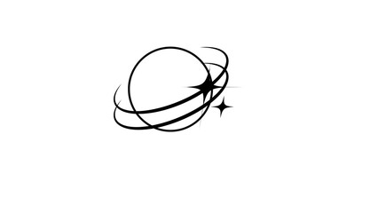 Simple minimalist illustration of the Saturn planet with its iconic rings, presented in a clean monochrome style on a white background. © ivannn