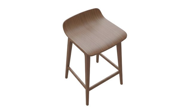 Modern wooden bar stool with curved backrest isolated on white background