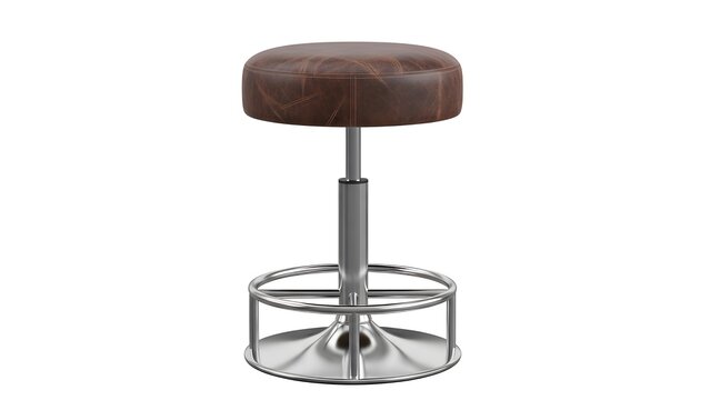 Rustic brown leather bar stool with brushed chrome circular base