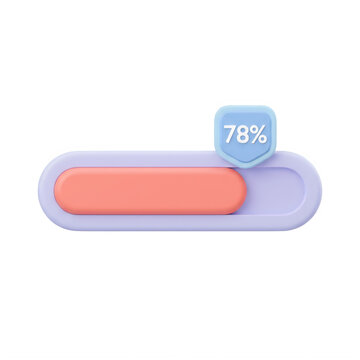 Modern flat design progress bar with percentage value isolated on transparent background