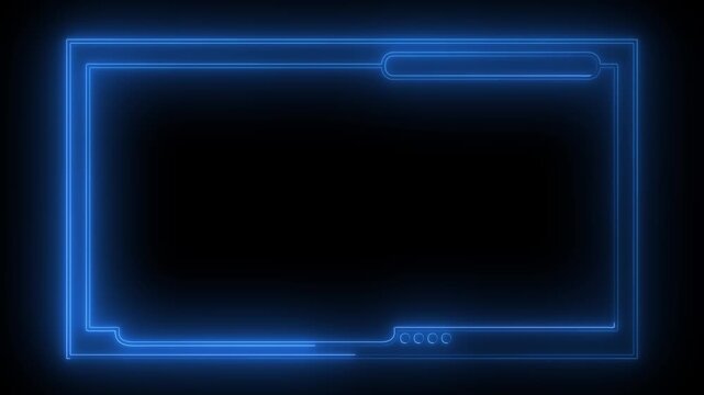 Futuristic blue glowing neon webcam frame and streaming overlay isolated on a black background. Modern sci-fi HUD border for live stream, gaming, and digital user interface.