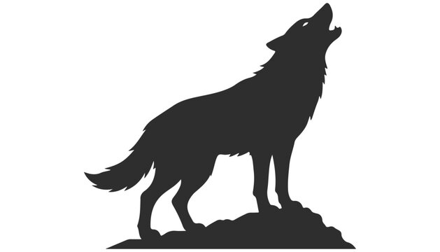 Silhouette of a howling wolf standing on a rock