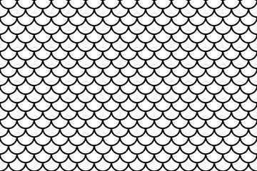 Black and white fish scale pattern background with repeating geometric curved shapes. © Saif