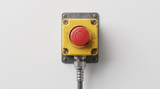 Industrial emergency stop button for critical machine safety control.