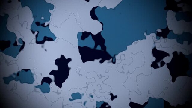 Blue camouflage animated loop background with morphing organic liquid fluid shape elements 4K