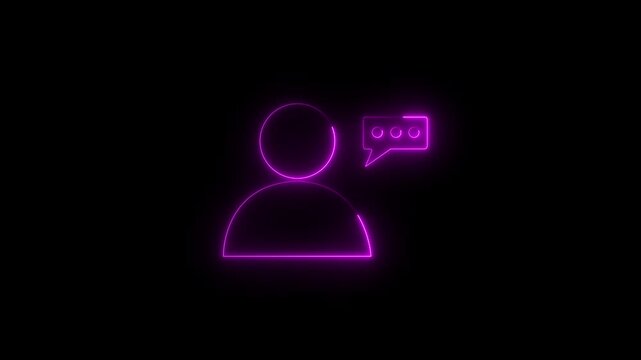 neon glowing profile notification icon animation on black background.Customer service icon animation. customer service animation motion graphic. massage icon animation.4k motion video.