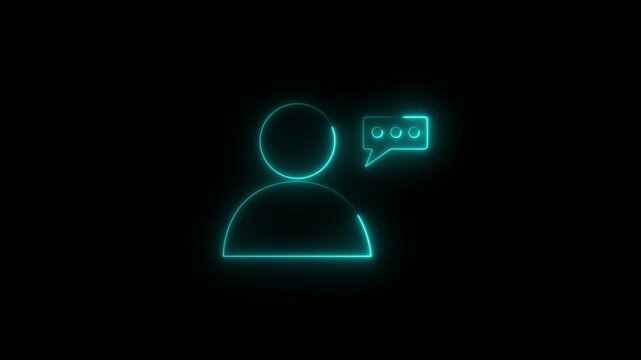 neon glowing profile notification icon animation on black background.Customer service icon animation. customer service animation motion graphic. massage icon animation.4k motion video.