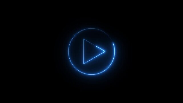 Neon glowing Play button animation on black background. Play button icon neon animation. Music play button icon animation.4k loop motion video.