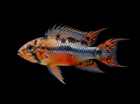 Elizabeth's Dwarf Cichlid (Apistogramma elizabethae) Isolated on Black Background