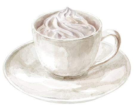 白いカップに入ったウィンナーコーヒーの水彩イラスト