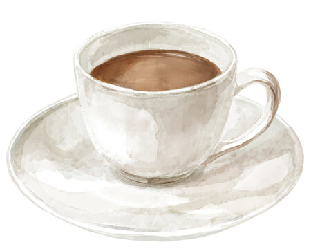 白いカップに入ったカフェオレの水彩イラスト