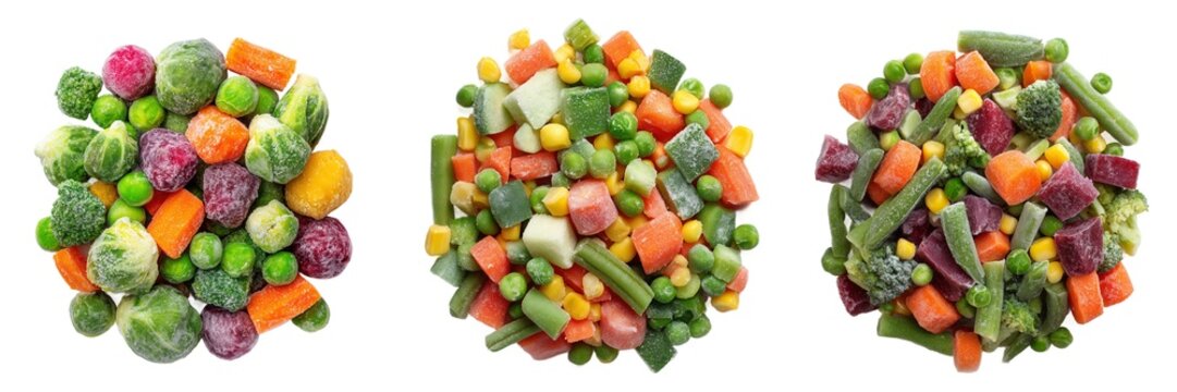 Frozen mixed vegetables chopped food set isolated on transparent background