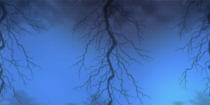 Dramatic blue storm background featuring dark lightning bolt silhouettes and heavy clouds