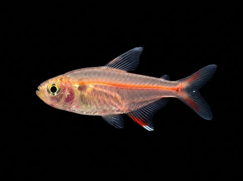 Glowlight Tetra (Hemigrammus erythrozonus) Isolated on Black Background