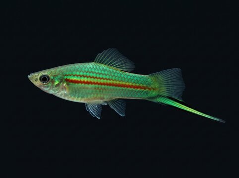 Green Swordtail (Xiphophorus hellerii) Isolated on Black Background