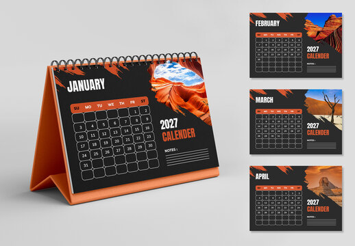 Modern 2027 Desk Calendar Template Layout