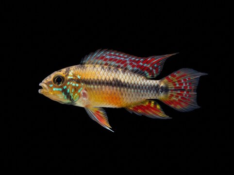 Hongslo's Dwarf Cichlid (Apistogramma hongsloi) Isolated on Black Background