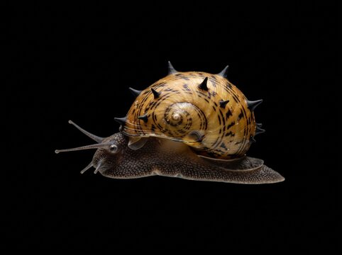 Horned Nerite Snail (Clithon diadema) Isolated on Black Background