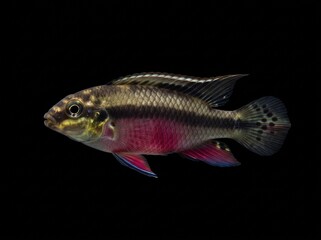 Fototapeta premium Kribensis (Pelvicachromis pulcher) Isolated on Black Background
