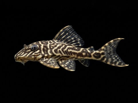 King Tiger Pleco (Hypancistrus contradens) Isolated on Black Background