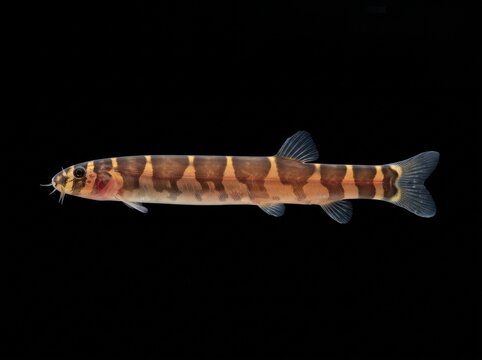 Kuhli Loach (Pangio kuhlii) Isolated on Black Background