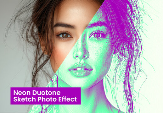 Neon Duotone Sketch Photo Effect