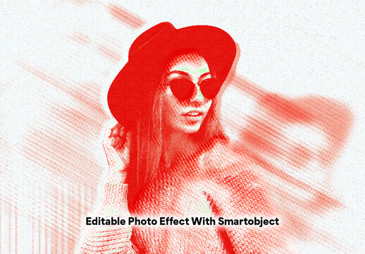 Red Halftone Photo Effect Template with Vintage Screen Print