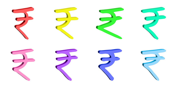 Set of hand drawn rupee currency symbol. Brush stroke doodle. Single element for design