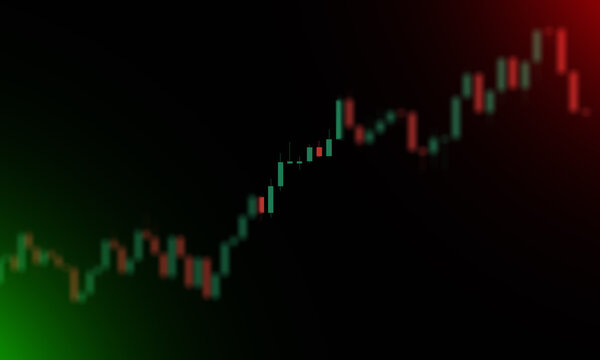 Blurred financial candlestick chart displaying an upward trend, symbolizing market growth and economic prosperity with a dark background.