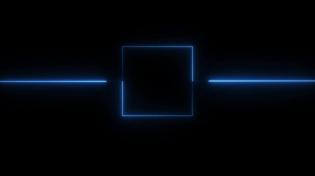 Abstract black background, neon box with glowing neon lines on black background. Glowing Neon light frame rectangle loading icon background. 4k loop motion video.