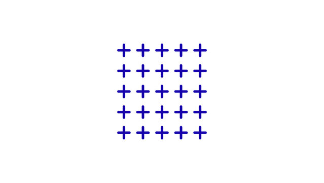 A minimalist vector pattern featuring a 5x5 grid array of twenty-five small blue plus signs