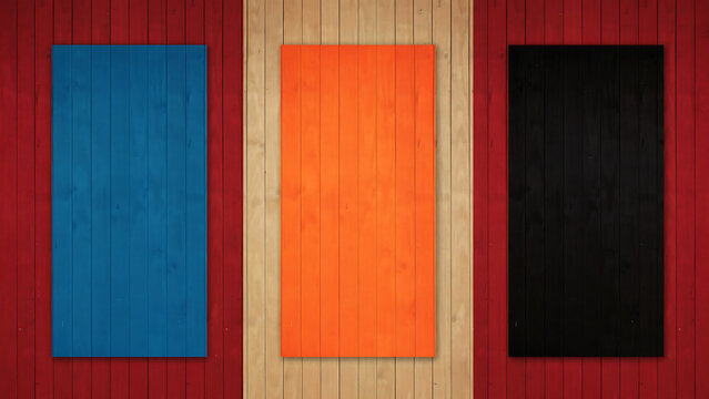 Abstract wooden planks background featuring colorful painted rectangles