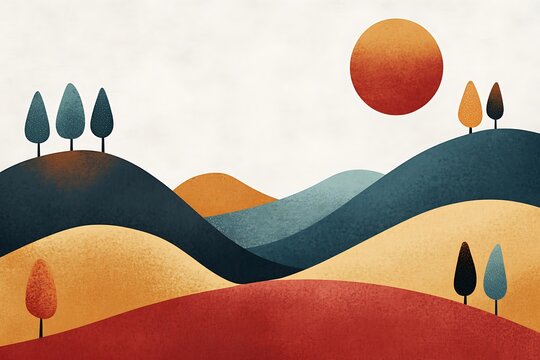Serene sunset over rolling hills