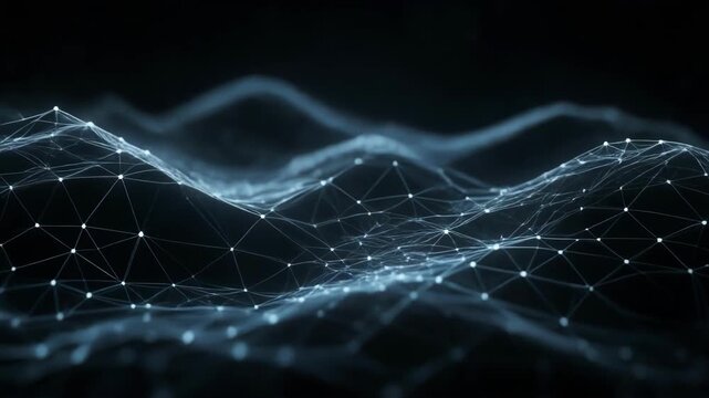 Abstract digital network wave with interconnected nodes and glowing lines