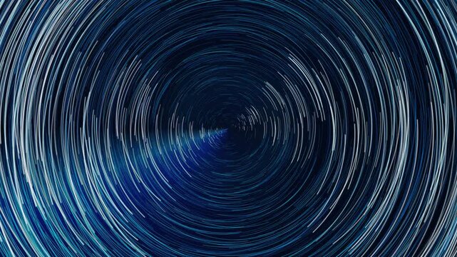 Star trails time lapse forming circular patterns in dark night sky background