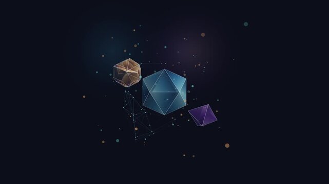 Abstract Geometric Polyhedron Shapes Floating In Digital Space
