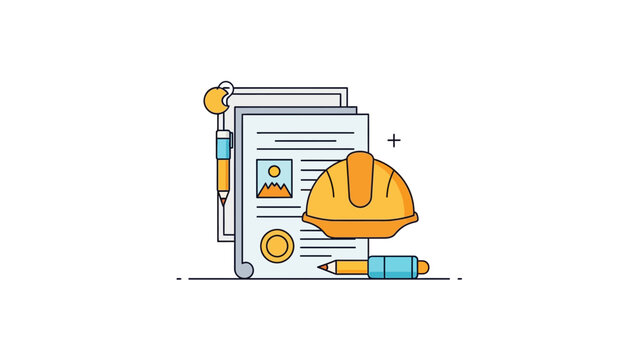 Construction Documentation and Safety Equipment Flat Vector Illustration