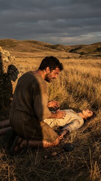 Profound spiritual implication: Cain mourn Abel, sacred biblical chronicle, earliest human transgress, religious doctrine parable.
