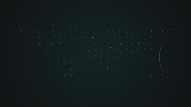 Pale Blue World Map Routes Over Dark Teal Background Seamless Loop
