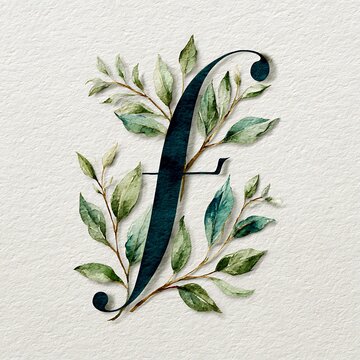 Black uppercase letter b with green leafy vines