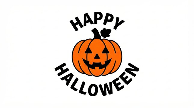 Happy halloween greeting with a carved orange pumpkin jack o lantern