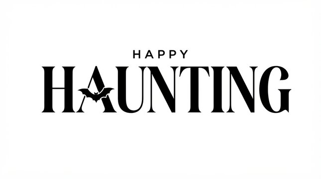 Happy haunting typography design with a black bat icon for halloween
