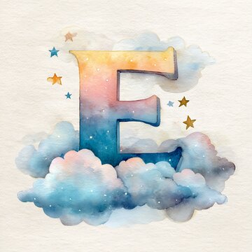 Blue cloud background with yellow and pink alphabet blocks and stars