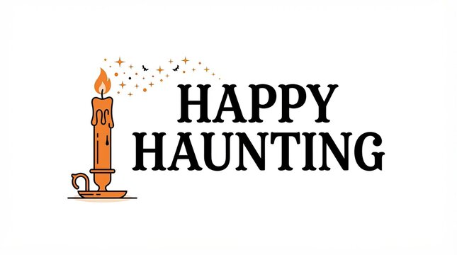 Happy haunting text with a glowing orange candle for halloween design