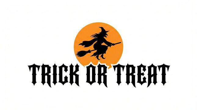 Witch flying on a broomstick with trick or treat text for halloween