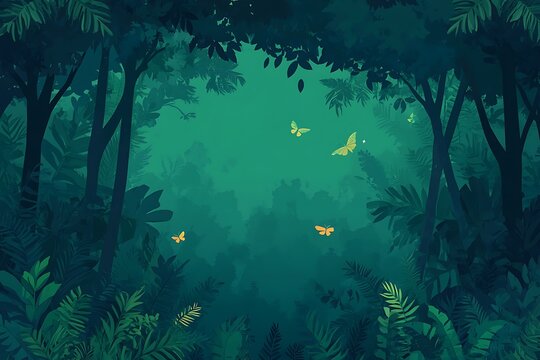 Serene jungle glade with butterflies